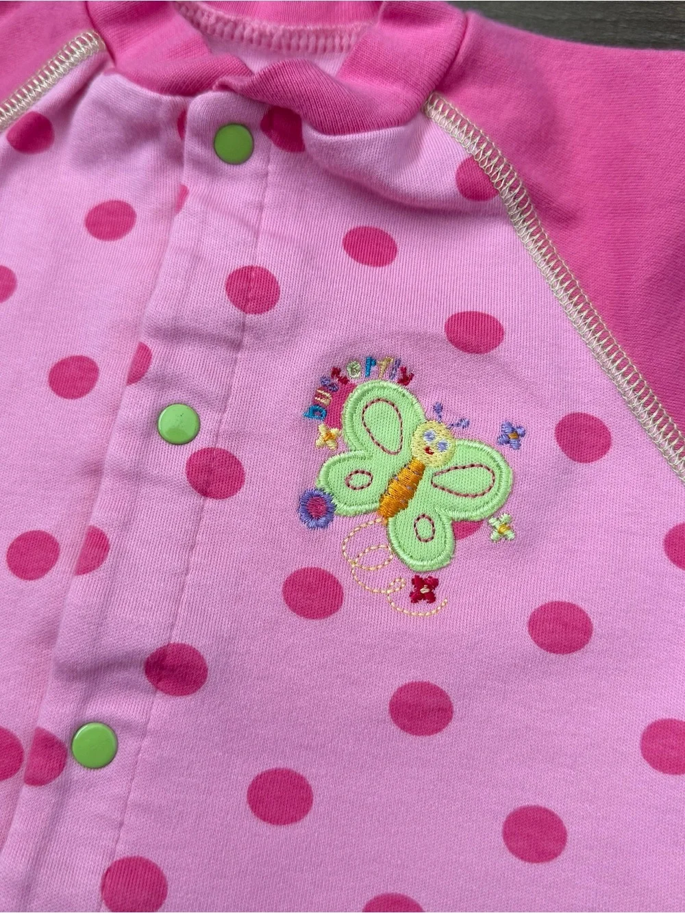 Y2K Lamaze Pink Polka Dot & Carter's Green Polka Dot Footie Bundle Size 3-6m